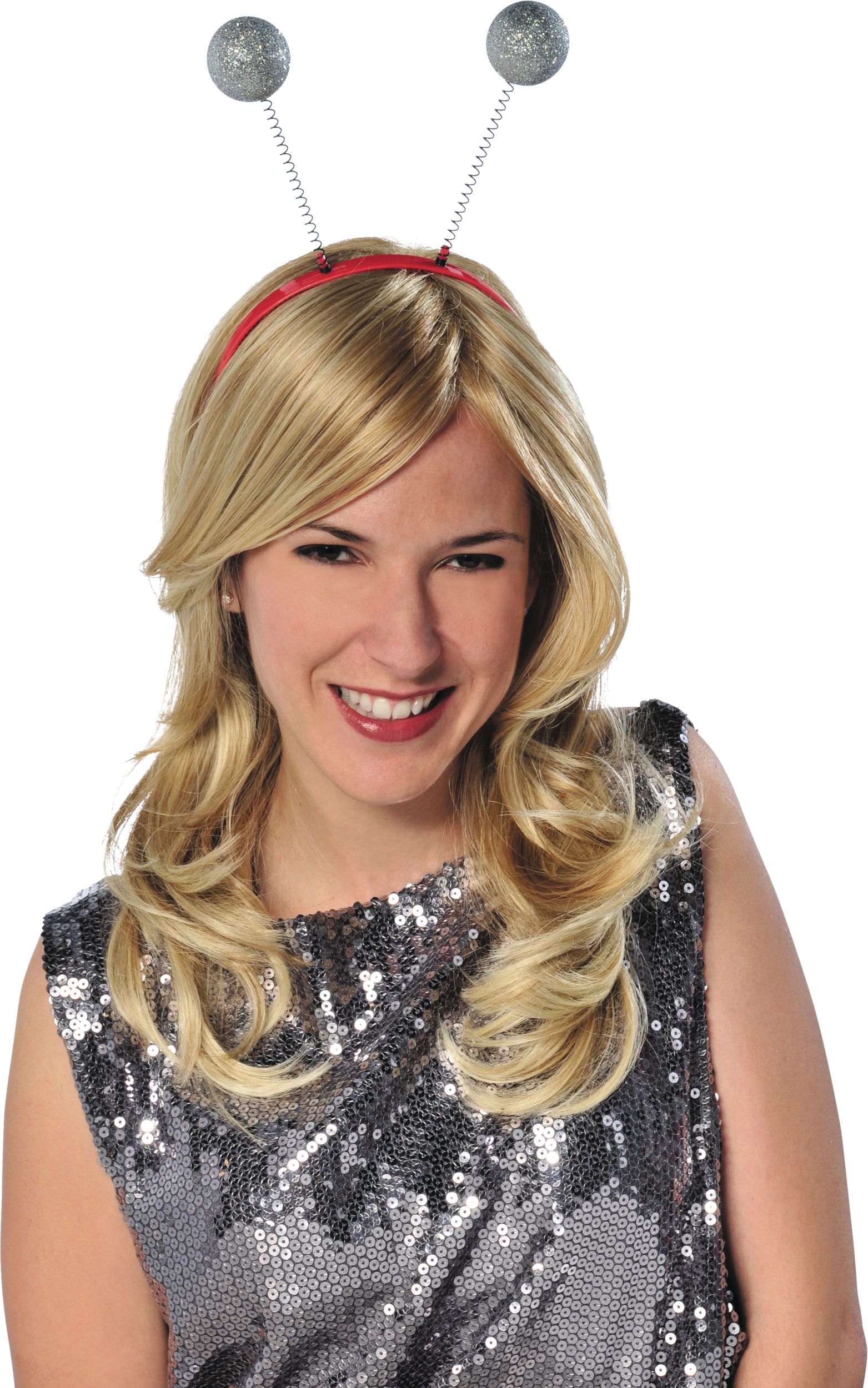 Martian Alien Antennae Head Bopper Headband, Silver, One Size, Wearable Costume Accessory for Halloween Front_Flat