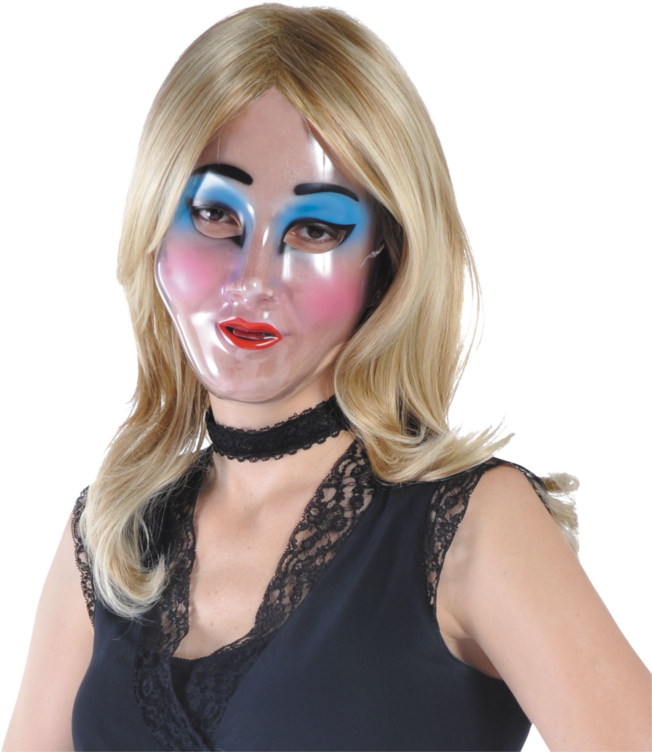 Masque de visage effrayant, transparent, taille unique, accessoire de costume à porter pour l'Halloween Front_Flat