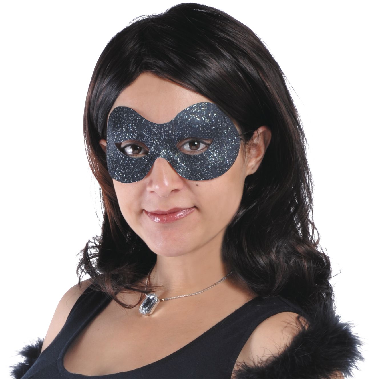Glitter Black Domino Party Mask Front_Flat