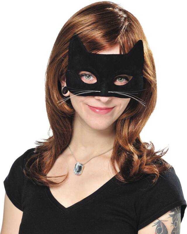 Cat Eye Mask with Whiskers, Black, One Size, Wearable Costume Accessory for Halloween Front_Flat
