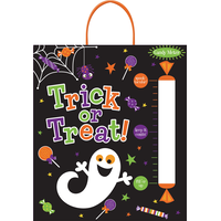 Sac en plastique compteur de bonbons fantôme Treak or Treay, noir multicolore, 14 po, pour passer l'Halloween Front_Flat