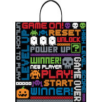 "Game On" Ghost/Skull/Pumpkin Video Game Treat Bag, Multi-Coloured, 14-in, for Trick or Treating Front_Flat