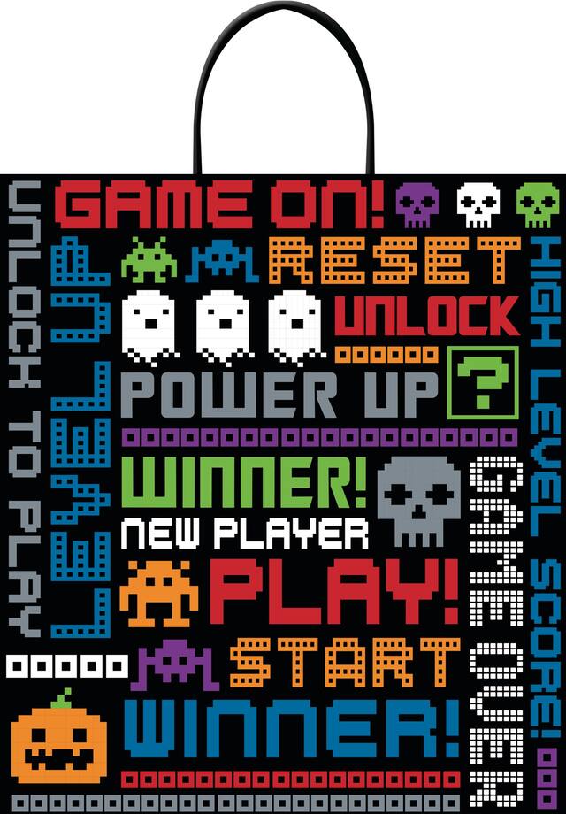 "Game On" Ghost/Skull/Pumpkin Video Game Treat Bag, Multi-Coloured, 14-in, for Trick or Treating Front_Flat