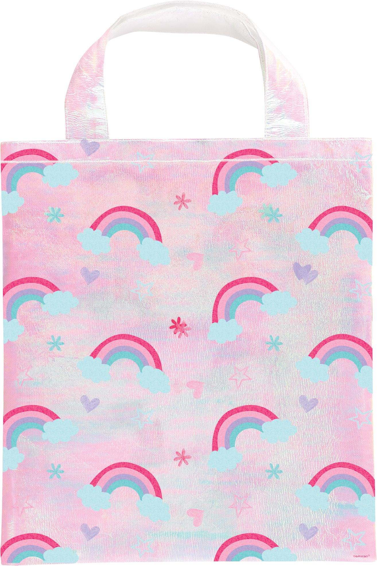 Sac fourre-tout en tissu pour bonbons, arc-en-ciel de rose irisé, 15 po, pour passer l'Halloween Front_Flat