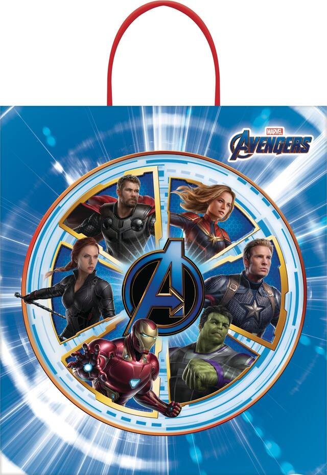 Disney Marvel Avengers Captain Marvel/Iron Man/Thor Plastic Treat Bag, Blue, 14-in, for Trick or Treating Front_Flat