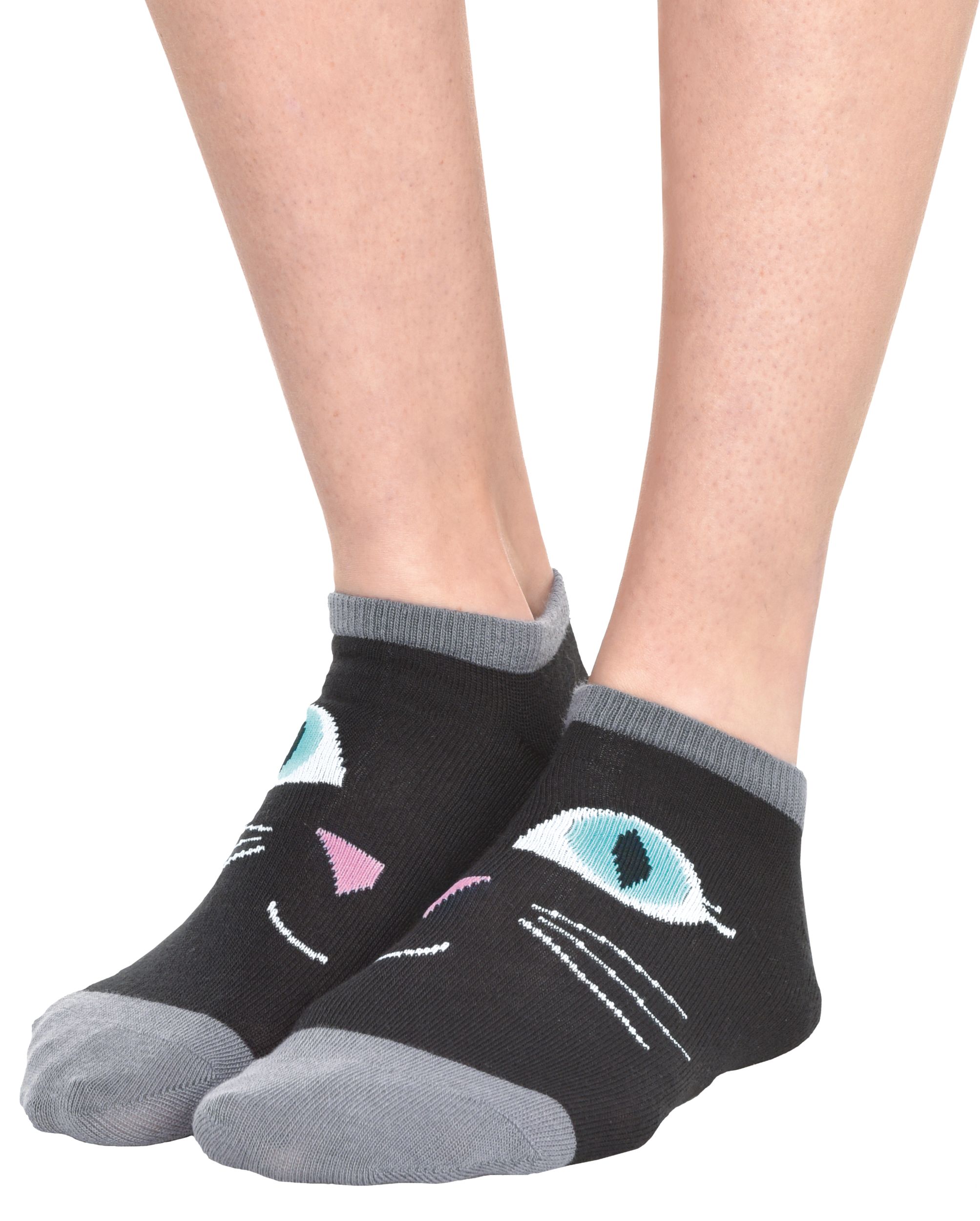 Socquettes à motif de chat pour adulte, noir/gris, taille unique, accessoire de costume à porter pour l'Halloween Front_Angled_Left