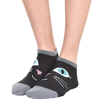 Socquettes à motif de chat pour adulte, noir/gris, taille unique, accessoire de costume à porter pour l'Halloween Front_Angled_Left