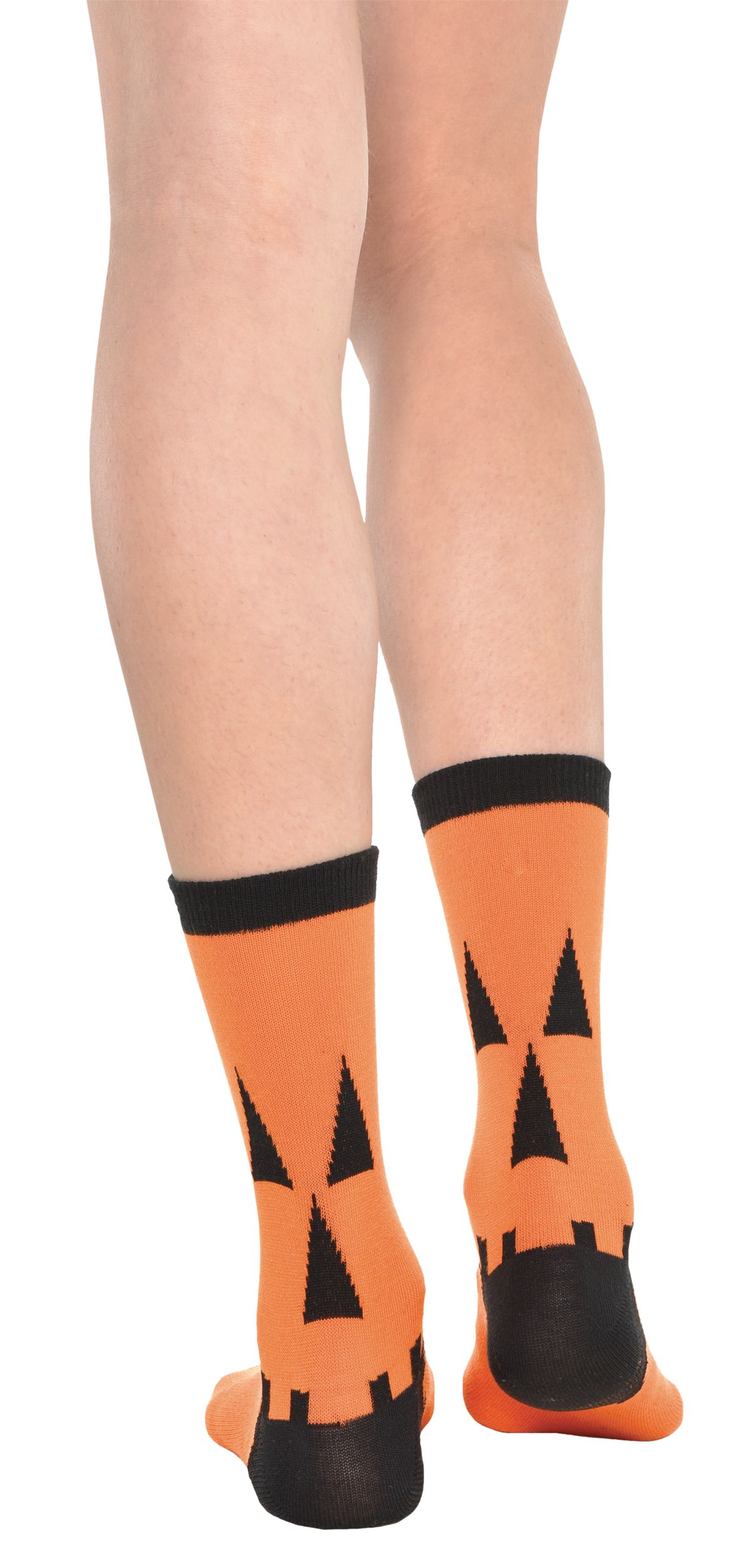 Adult Jack-O'-Lantern Pumpkin Crew Socks, Orange/Black, One Size, Wearable Costume Accessory for Halloween Back_Flat