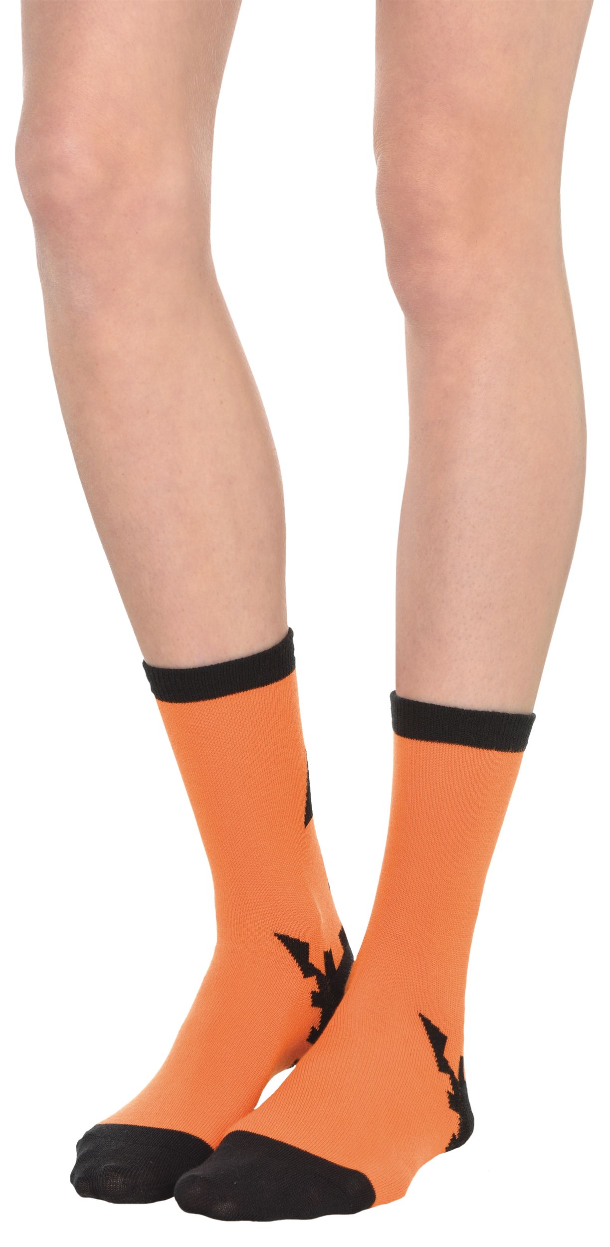 Adult Jack-O'-Lantern Pumpkin Crew Socks, Orange/Black, One Size, Wearable Costume Accessory for Halloween Front_Angled_Left