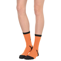 Adult Jack-O'-Lantern Pumpkin Crew Socks, Orange/Black, One Size, Wearable Costume Accessory for Halloween Front_Angled_Left