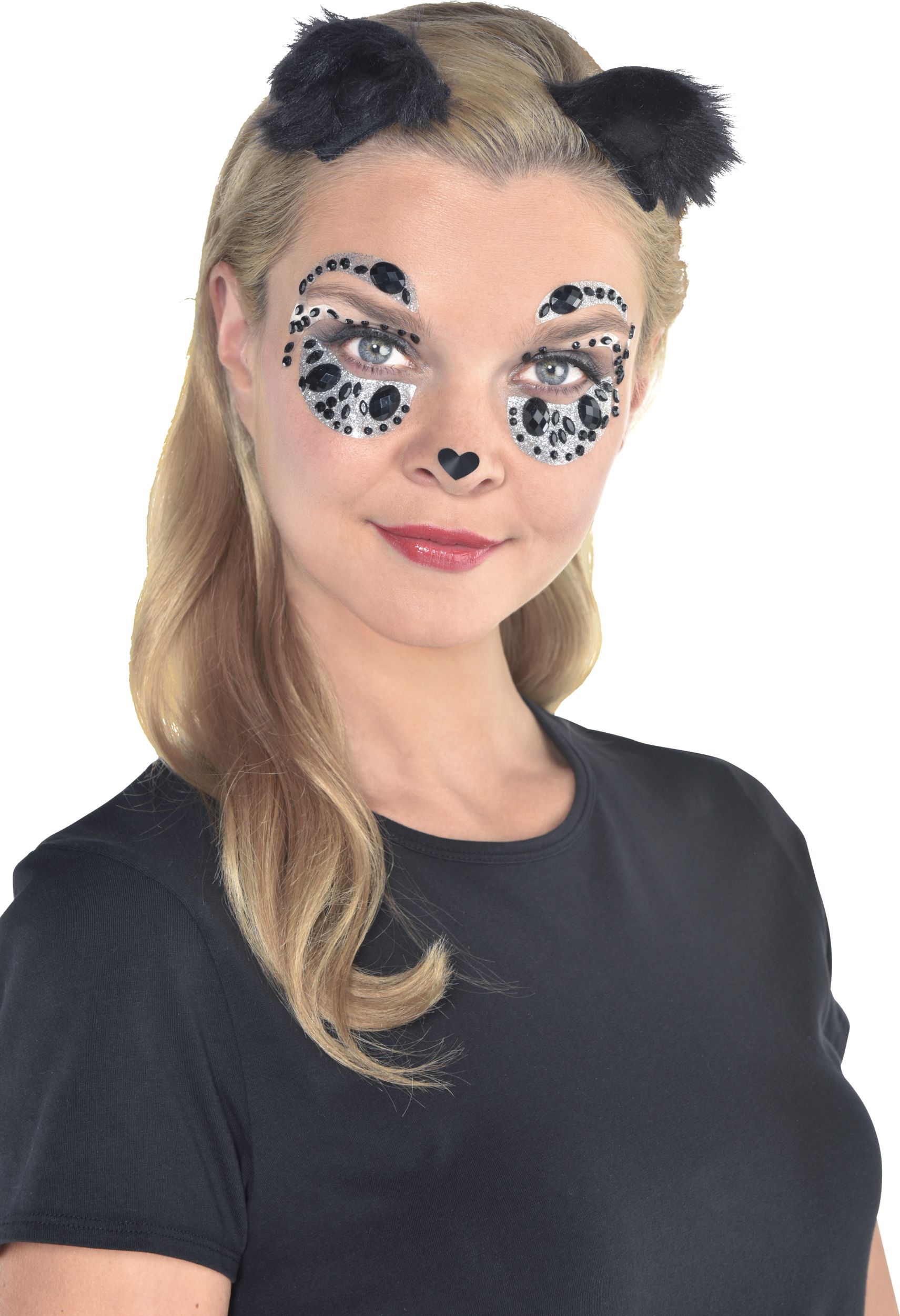 Gemmes de visage de panda avec oreilles pour costume d'Halloween, paq. 3 Front_Flat