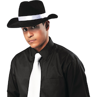 Roaring 20s Mafia Mob Fabric Fedora Hat, Black/White, One Size, Wearable Costume Accessory for Halloween Front_Angled_Left