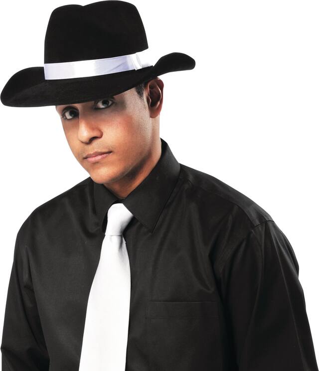 Chapeau mou en tissu de gangster de la mafia des Années folles, noir/blanc, taille unique, accessoire de costume à porter pour l'Halloween Front_Angled_Left