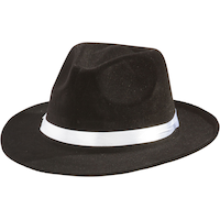 Chapeau mou en tissu de gangster de la mafia des Années folles, noir/blanc, taille unique, accessoire de costume à porter pour l'Halloween Front_Angled_Left