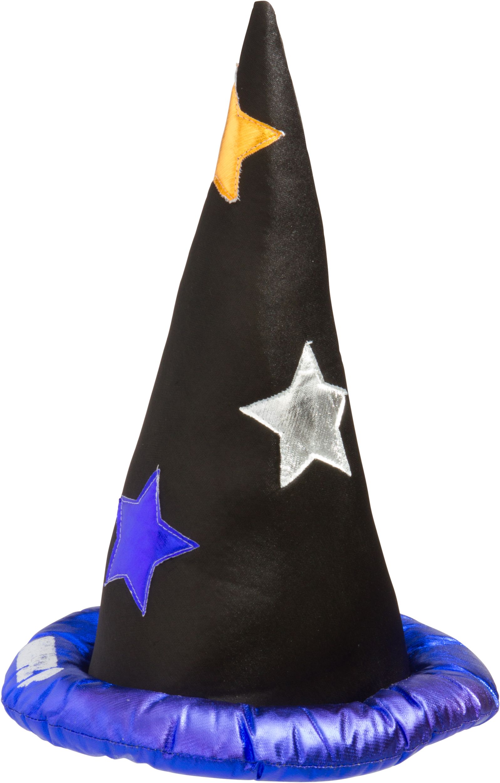 Chapeau de sorcier en peluche, noir/étoiles bleues, taille unique