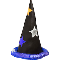 Wizard Plush Warlock Hat, Black/Blue Stars, One Size, Wearable Costume Accessory for Halloween Front_Flat