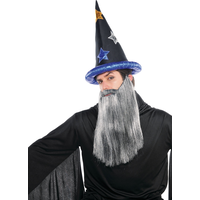 Wizard Plush Warlock Hat, Black/Blue Stars, One Size, Wearable Costume Accessory for Halloween