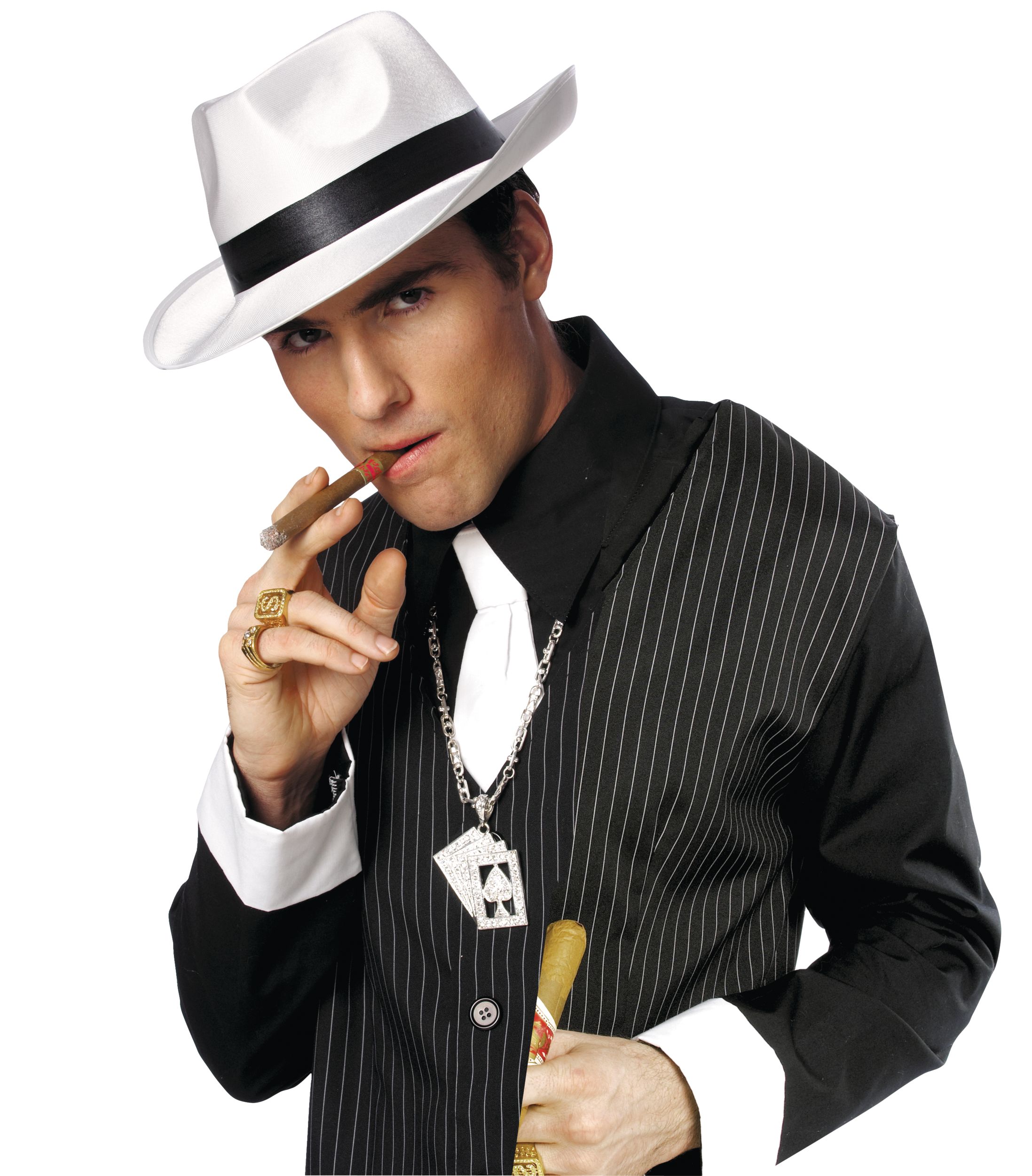 Gangster Mob Hat, White/Black, One Size, Wearable Costume Accessory for Halloween Composite_or_Mixed