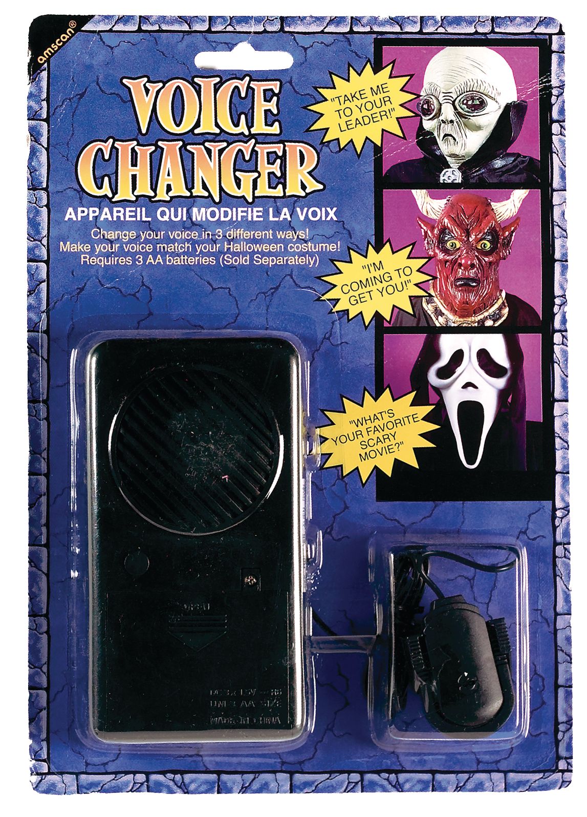 Monster, Alien & Ghost Face Hands-Free Microphone with 3 Voice Change Effects, Black, One Size, Wearable Costume Prop  for Halloween Front_Flat