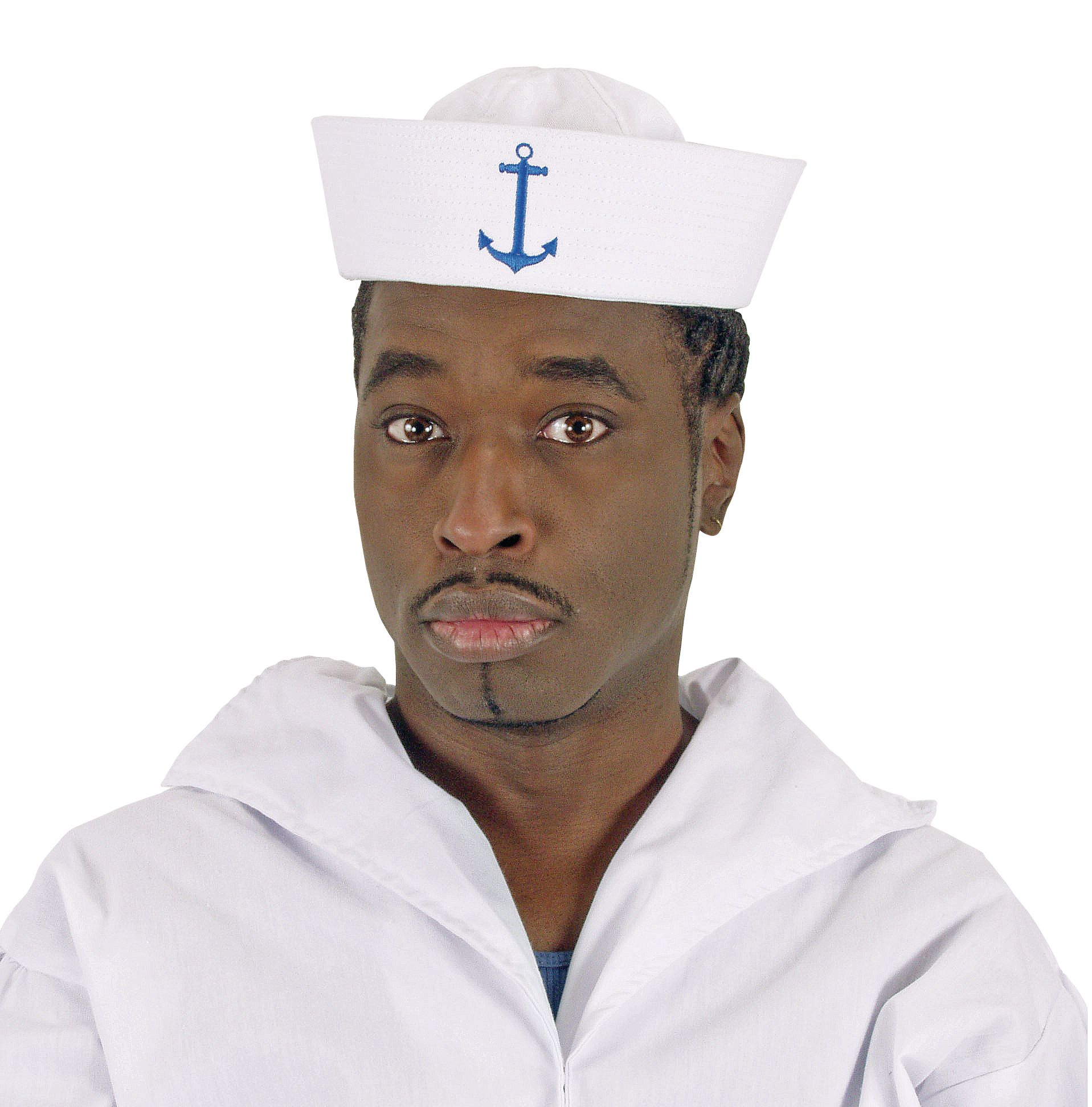 Boat Sailor Hat, White/Blue Anchor, One Size, Wearable Costume Accessory  for Halloween