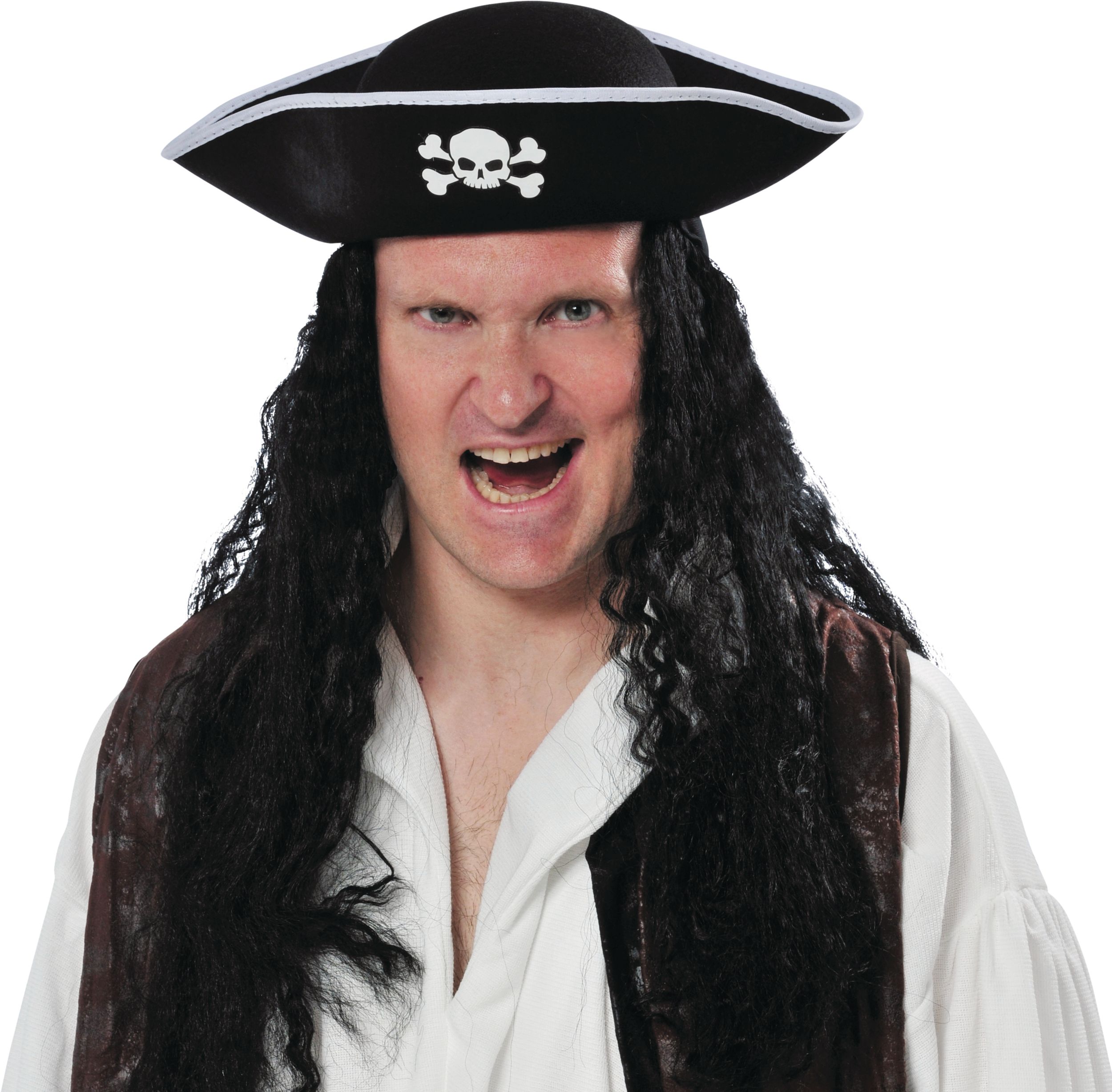 Pirate Crew Member Skull & Crossbones Hat, Black/White, One Size, Wearable Costume Accessory for Halloween Front_Flat