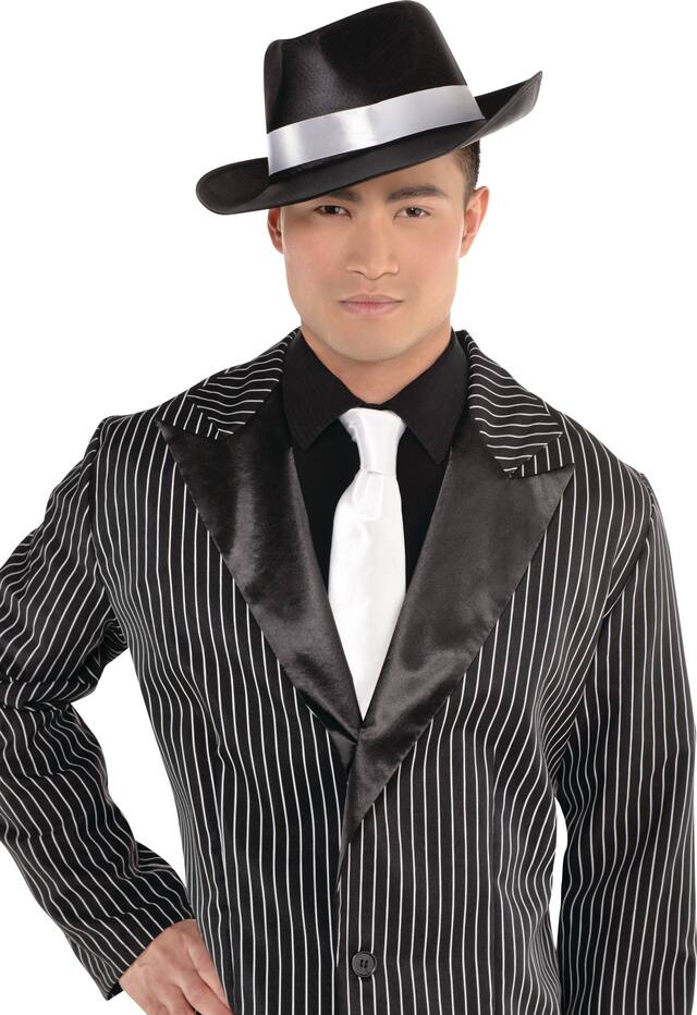Gangster Mob Hat, Black/White, One Size, Wearable Costume Accessory for Halloween Front_Flat