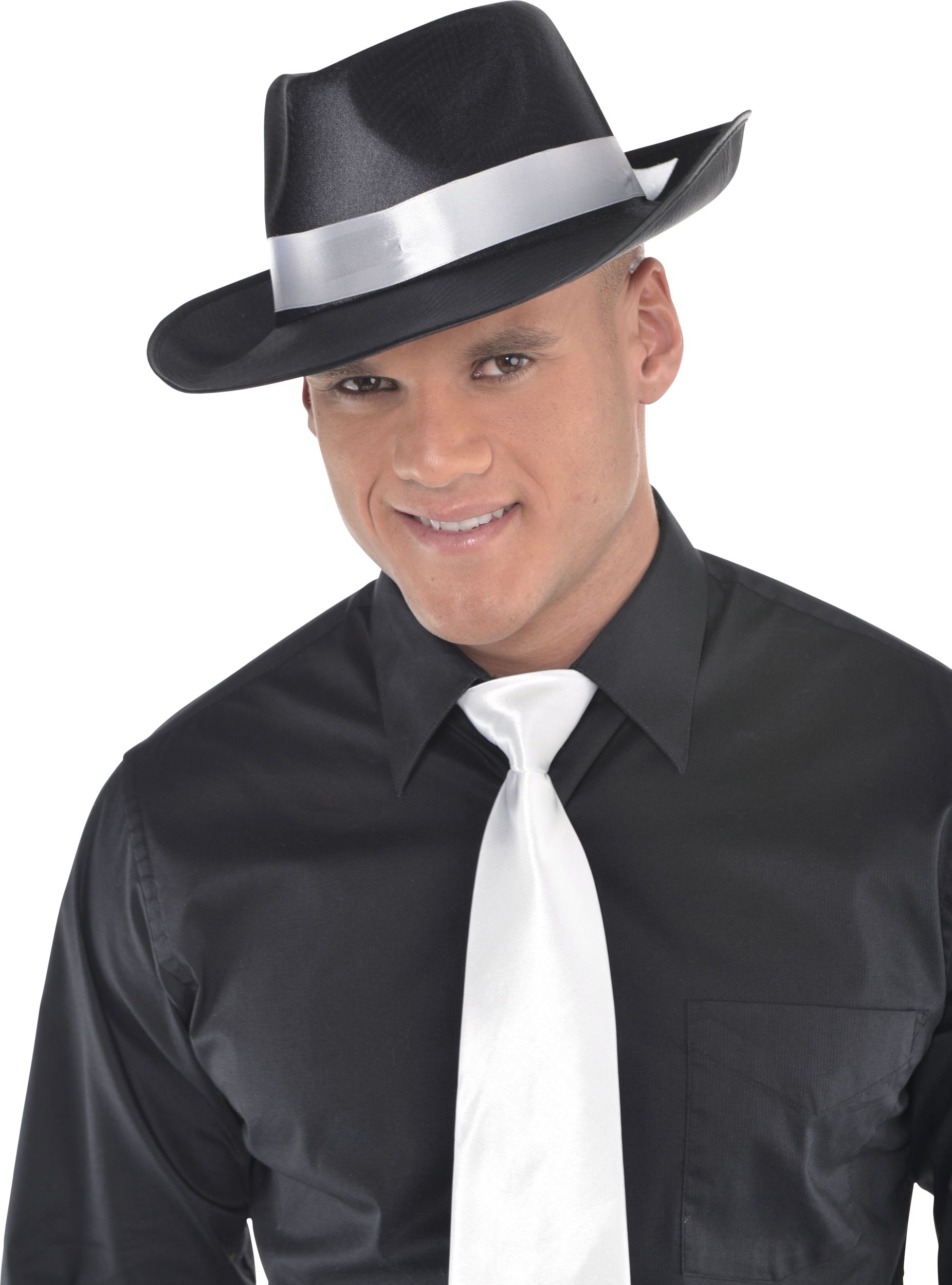 Gangster Mob Hat, Black/White, One Size, Wearable Costume Accessory for Halloween Front_Flat