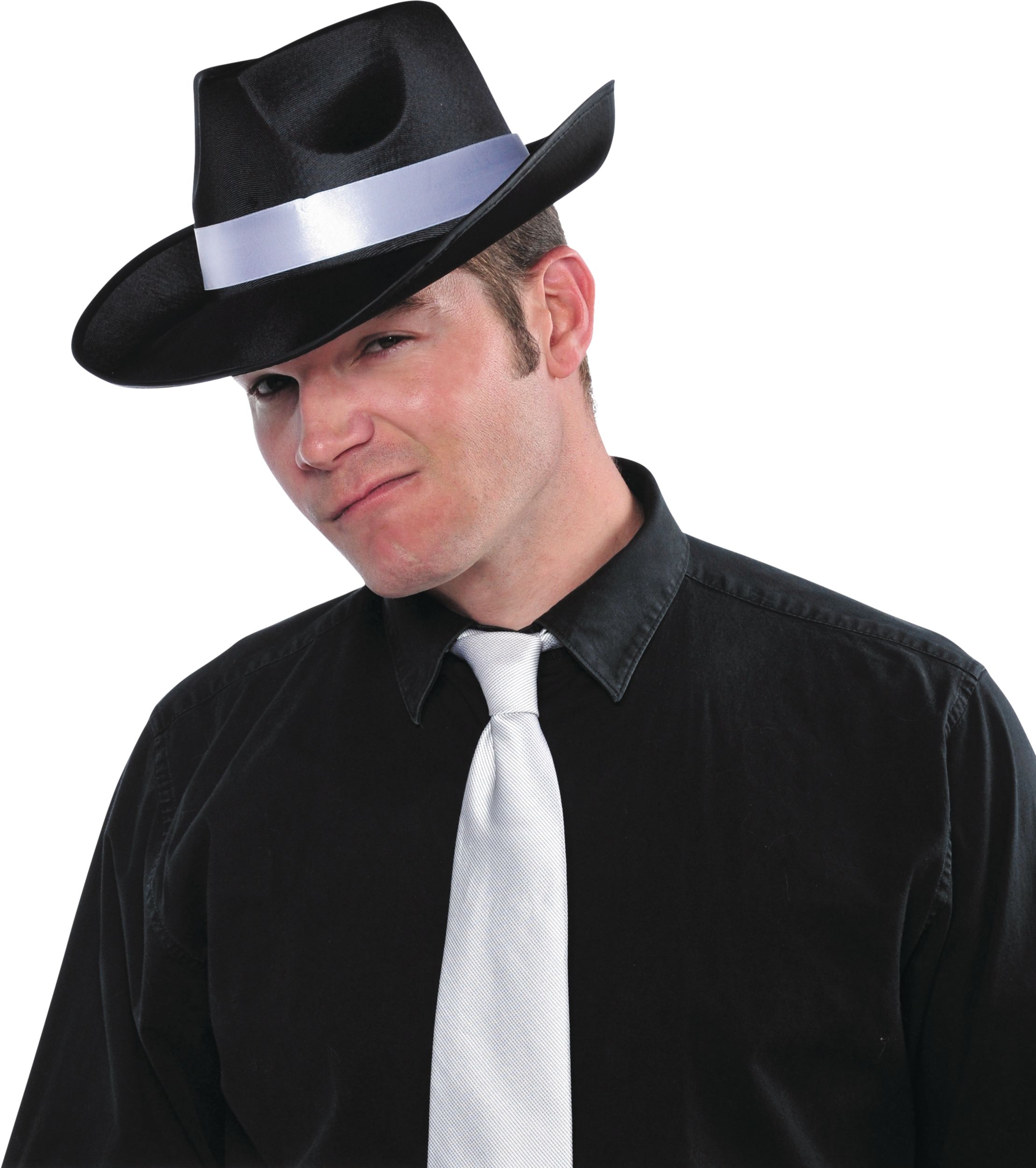Gangster Mob Hat, Black/White, One Size, Wearable Costume Accessory for Halloween Front_Angled_Left
