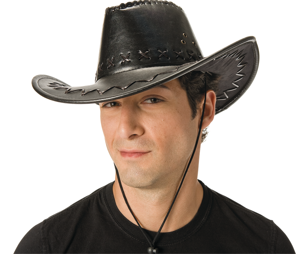 Western Cowboy Hat with Cross Stitches, Black, One Size, Wearable