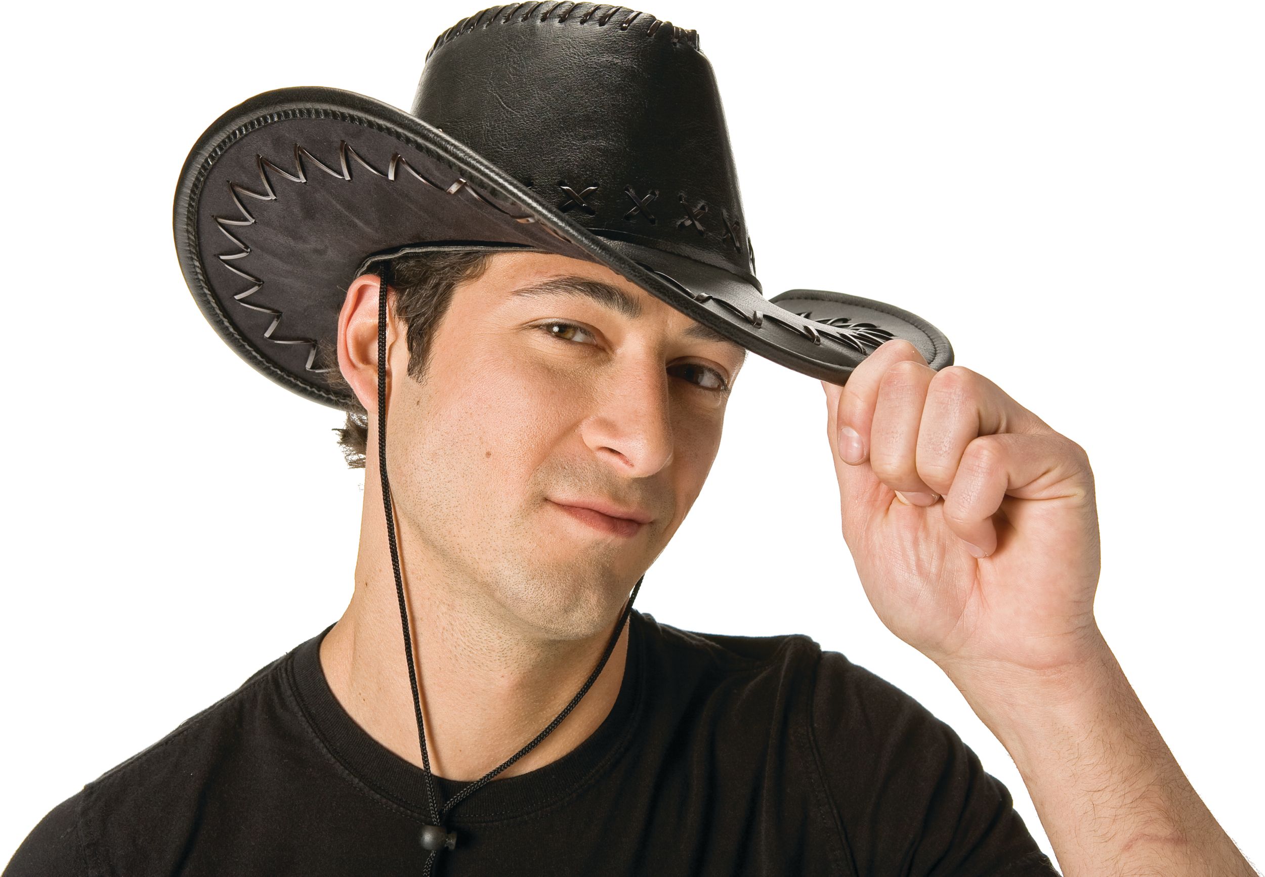 Western Cowboy Hat with Cross Stitches, Black, One Size, Wearable Costume Accessory for Halloween Front_Angled_Right