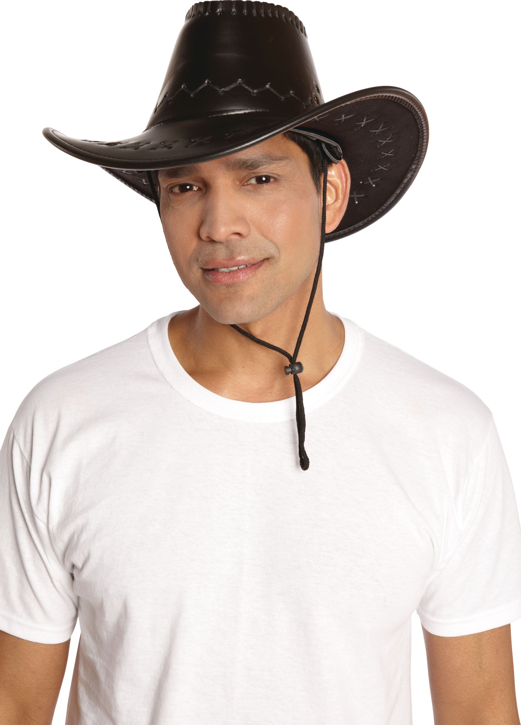 Western Cowboy Hat with Cross Stitches, Black, One Size, Wearable Costume Accessory for Halloween Front_Angled_Left