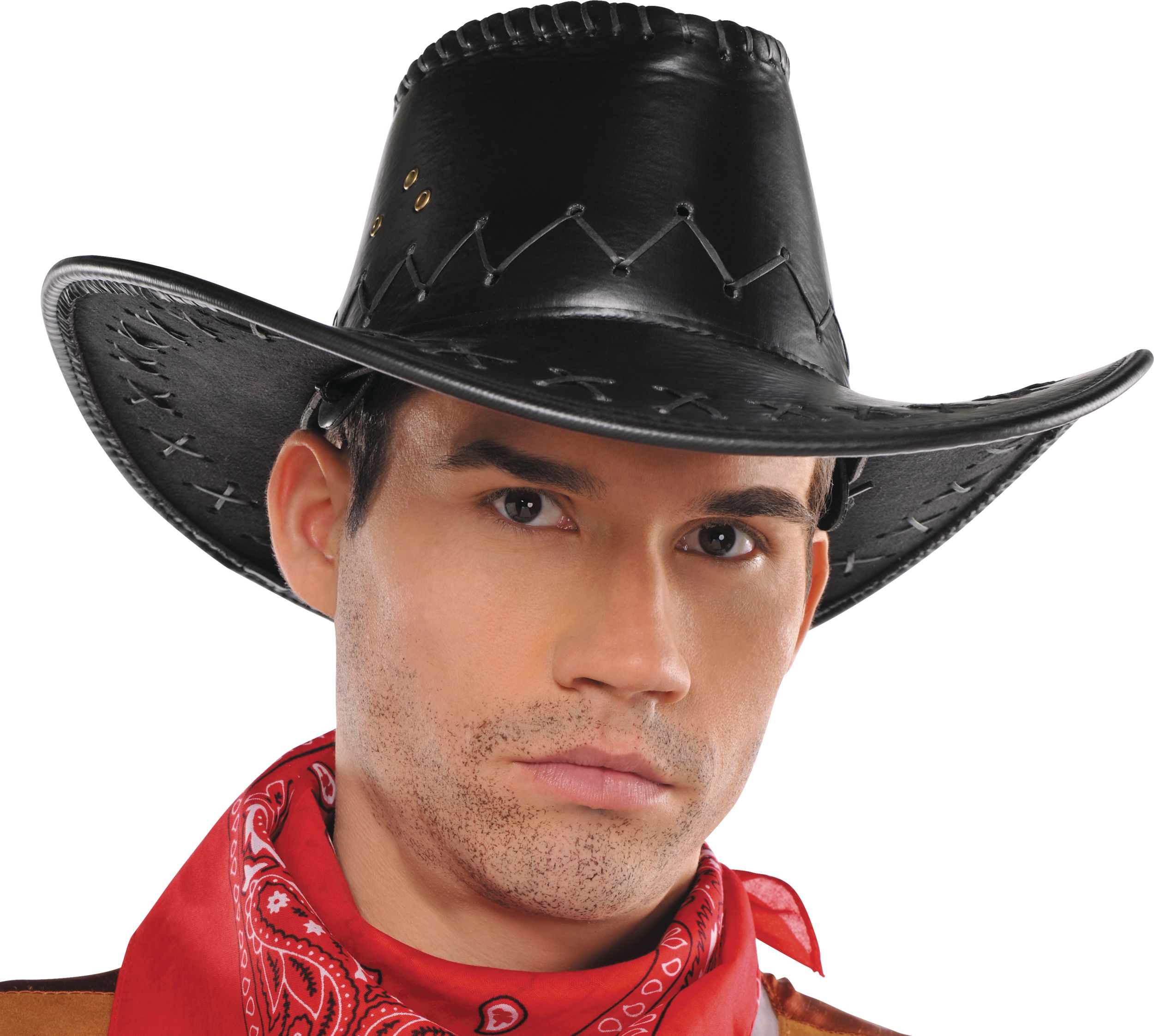 Western Cowboy Hat with Cross Stitches, Black, One Size, Wearable
