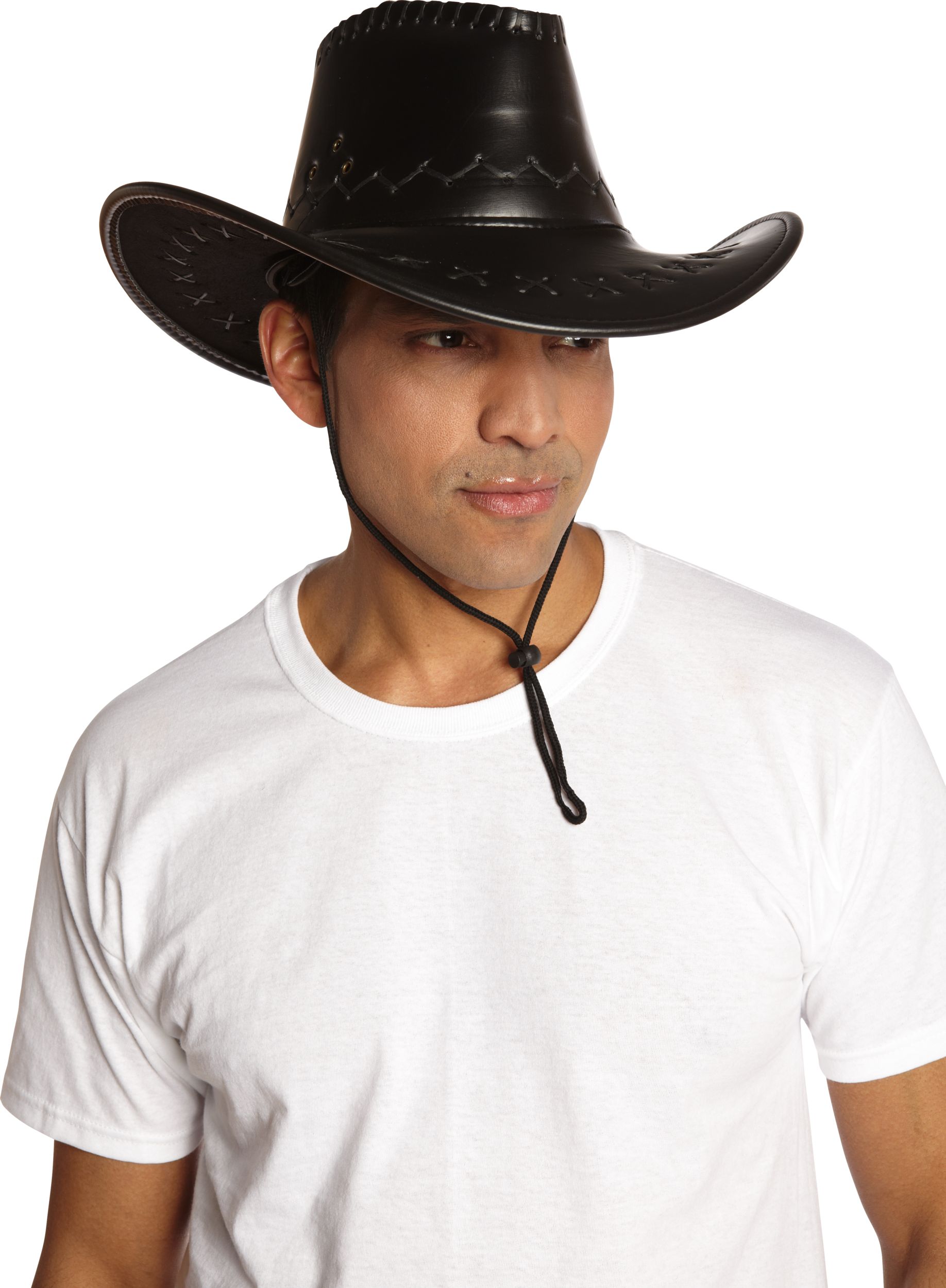 Western Cowboy Hat with Cross Stitches, Black, One Size, Wearable Costume Accessory for Halloween Front_Angled_Right