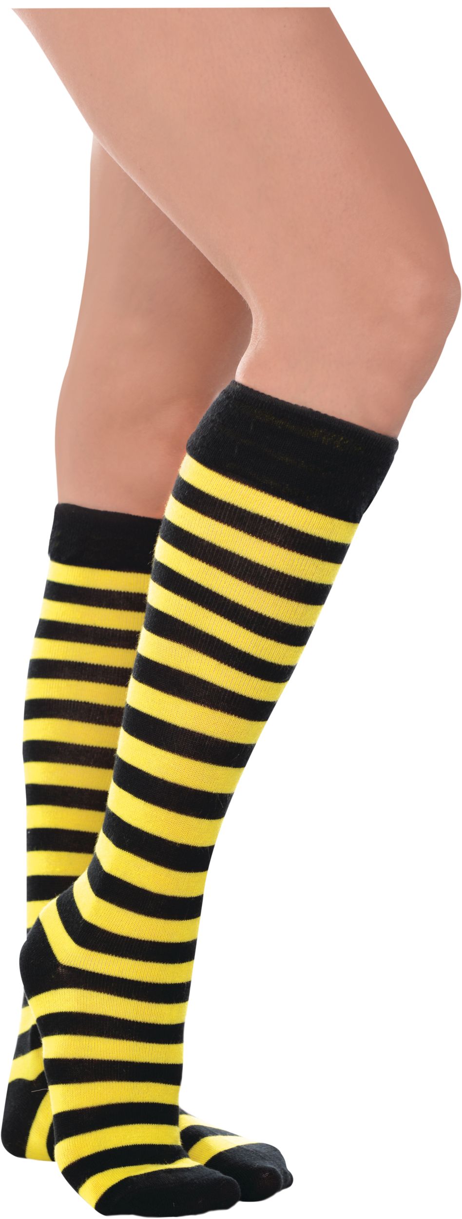 Chaussettes à rayures de bourdon pour adulte, jaune/noir, taille unique, accessoire de costume à porter pour l'Halloween Front_Angled_Right