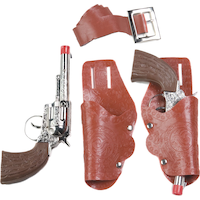 Étui double de cowboy western et pistolet, brun/argenté, taille unique, paq. 5, accessoires de costume à porter pour l'Halloween Overhead_Flat