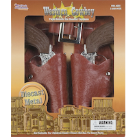 Western Cowboy Double Holster & Gun Weapon, Brown/Silver, One Size, 5-pk, Wearable Costume Accessories for Halloween Front_Flat