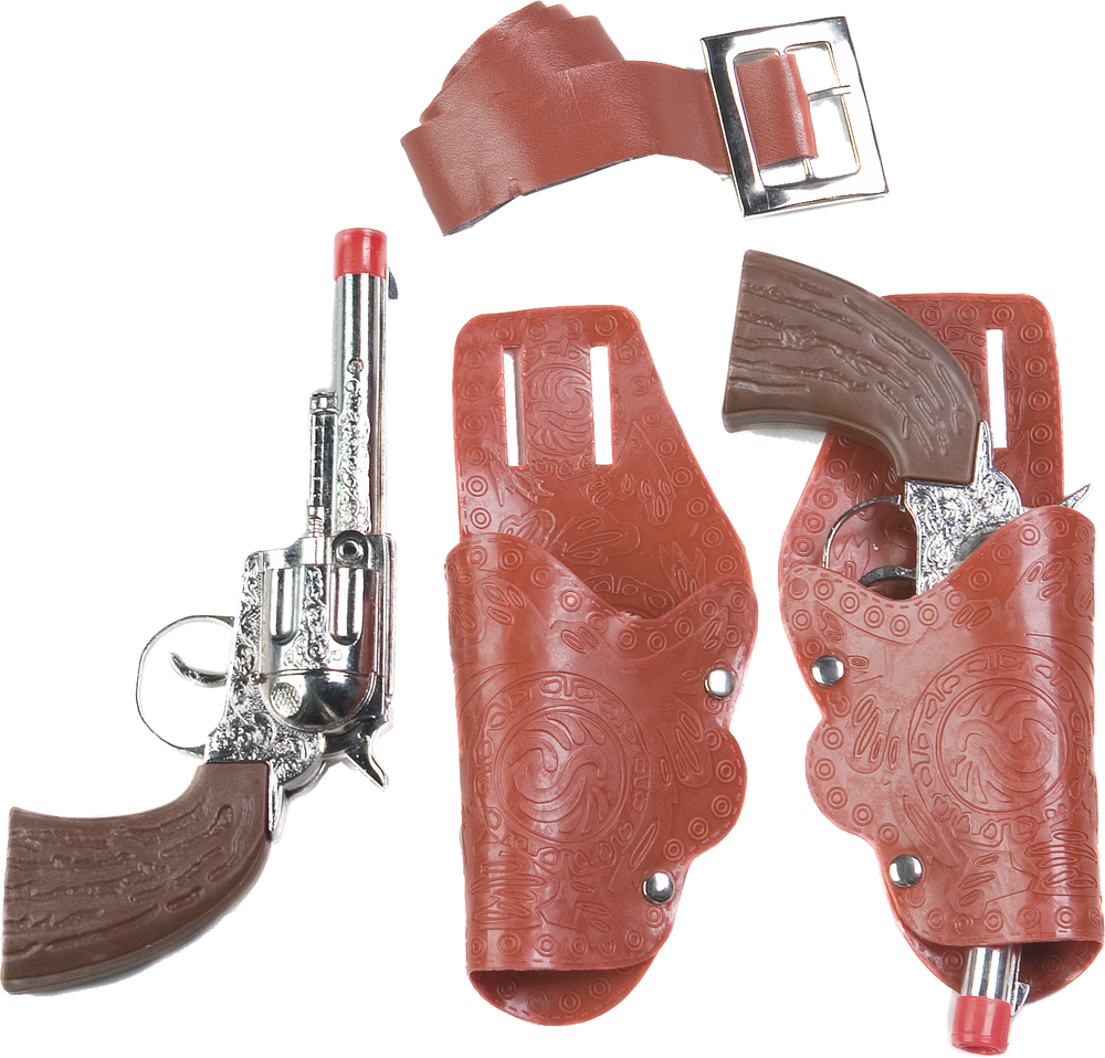 Western Cowboy Double Holster & Gun Weapon, Brown/Silver, One Size