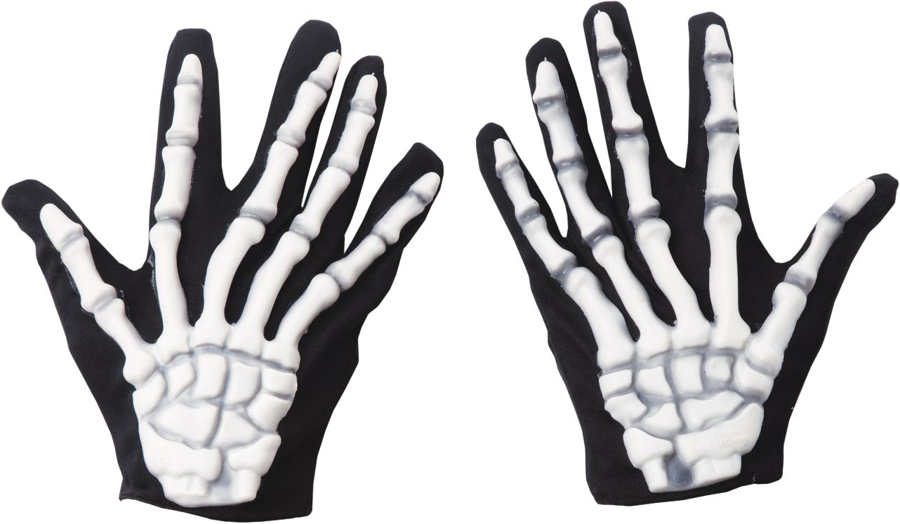 Kids' Skeleton Short Gloves, Black/White, One Size, Wearable Costume Accessory for Halloween Front_Flat