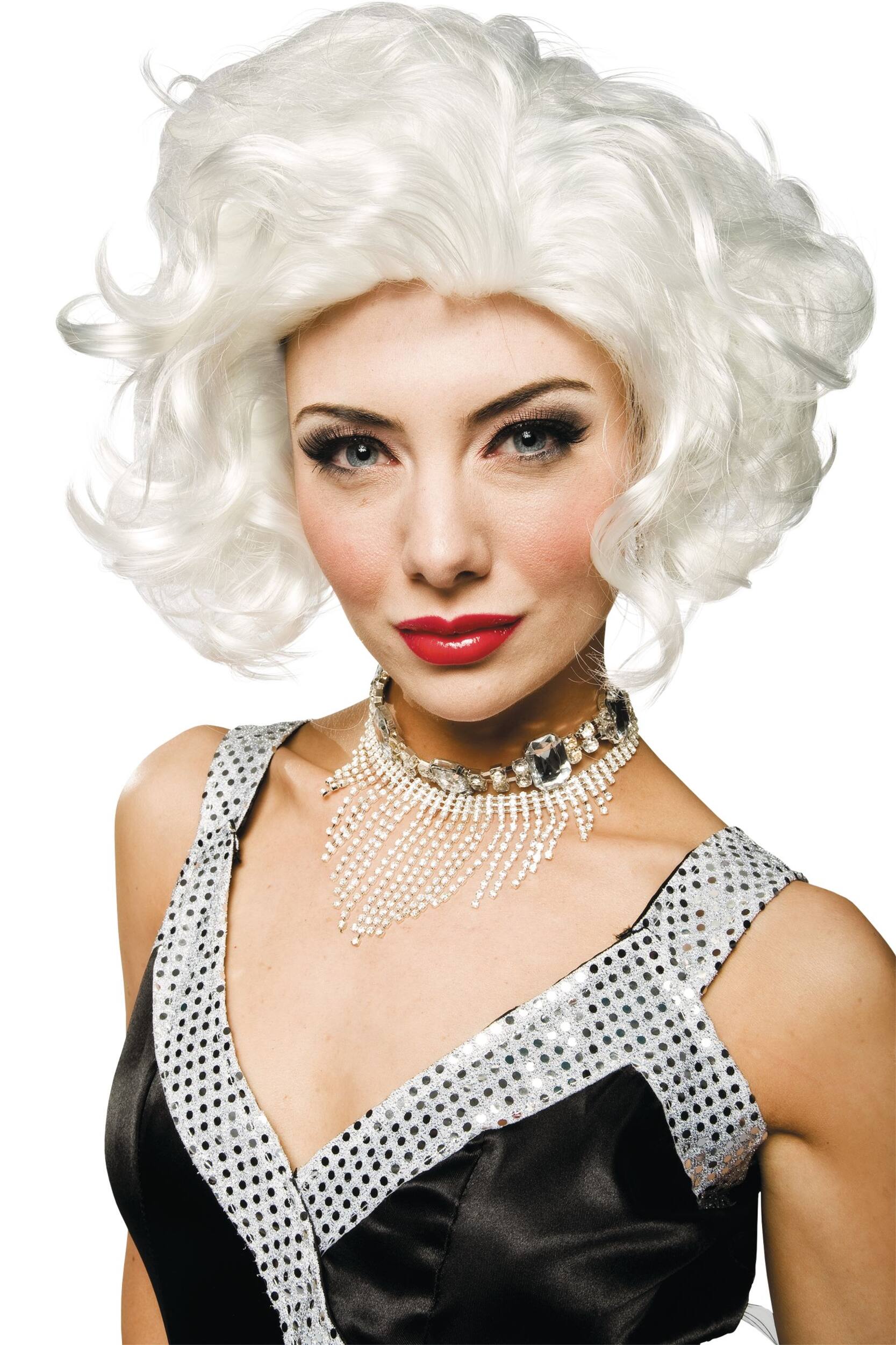 Marilyn Monroe Classic Old Hollywood Short Curly Hair Wig, White, One Size, Wearable Costume Accessory for Halloween Front_Flat