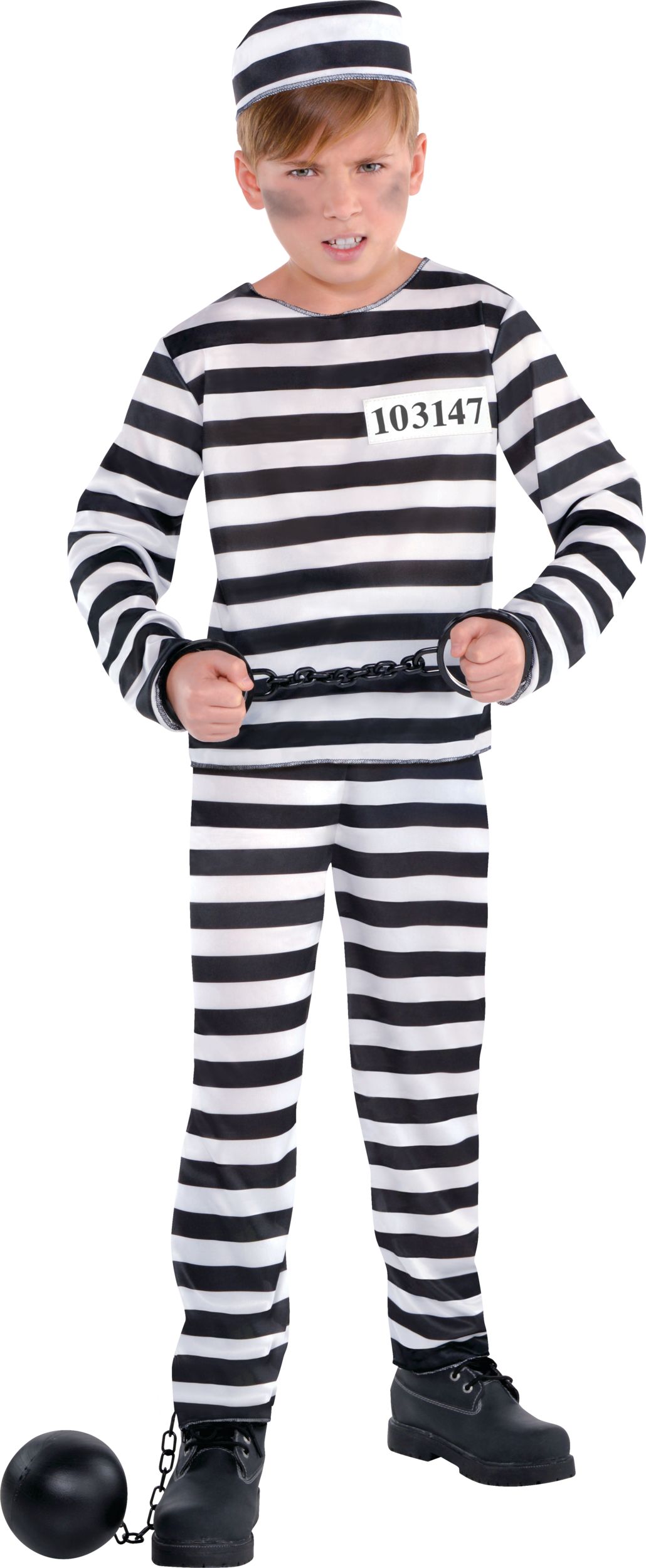 Kids' Prison Inmate Black/White Striped Outfit with Shirt/Pants/Hat ...