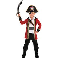 Kids' Pirate Black/Red Outfit with Jacket/Shirt/Pant/Hat/Boot Covers Halloween Costume, Assorted Sizes Front_Flat