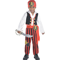 Kids' Pirate Black/Red Striped Outfit with Shirt/Pants/Hat Halloween Costume, Assorted Sizes Front_Flat