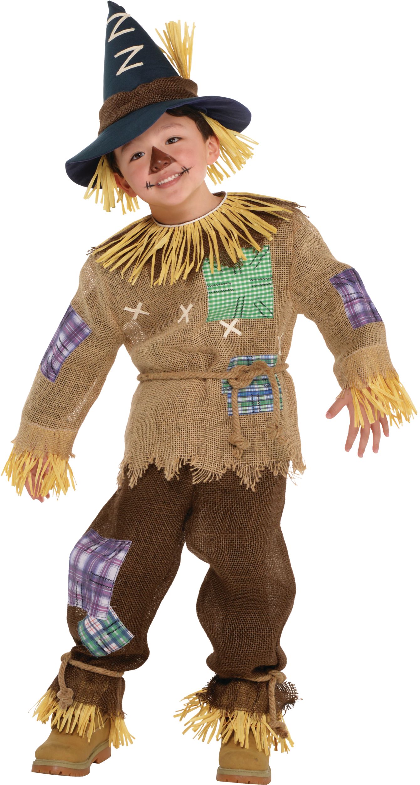 Kids' Scarecrow Brown Tunic with Pants/Hat/Belt Halloween Costume, Assorted Sizes Front_Flat