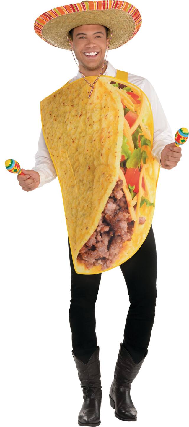 Costume de Taco pour adultes, tunique jaune, choix de tailles Front_Flat