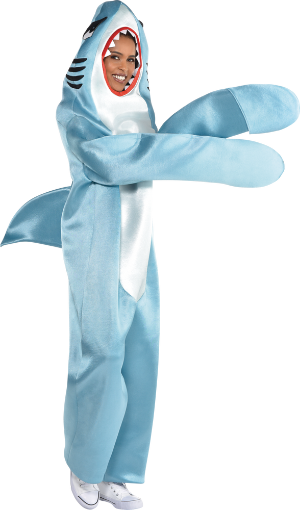 Adult Shark Blue Jumpsuit with Hood Halloween Costume, One Size Party