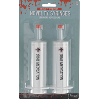 "Oral Medication" Syringes, White, One Size, 2-pk, Wearable Costume Props for Halloween Front_Flat