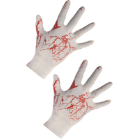 Gants de chirurgien ensanglantés pour adulte, blanc/rouge, taille unique, accessoire de costume à porter pour l'Halloween Overhead_Flat