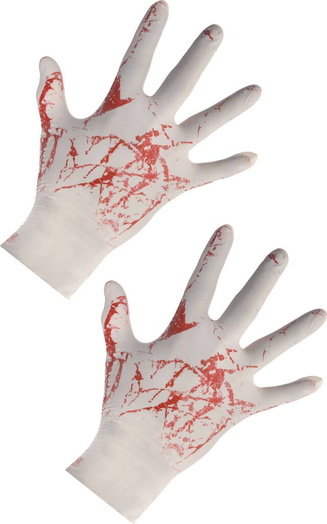 Adult Bloody Surgeon Gloves, White/Red, One Size, Wearable Costume Accessory for Halloween Overhead_Flat
