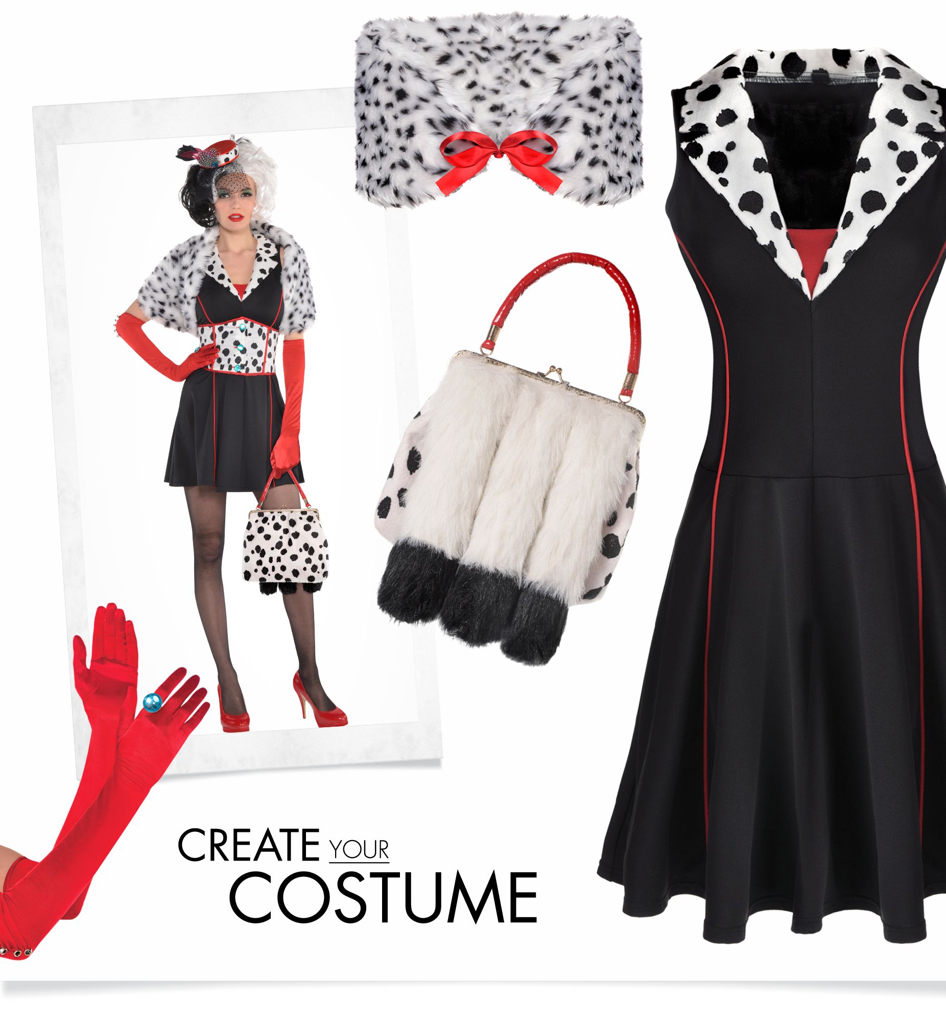 Disney 101 Dalmations Cruella De Vil Faux Fur Spotted Shrug, White/Black, One Size, Wearable Costume Accessory for Halloween Front_Flat