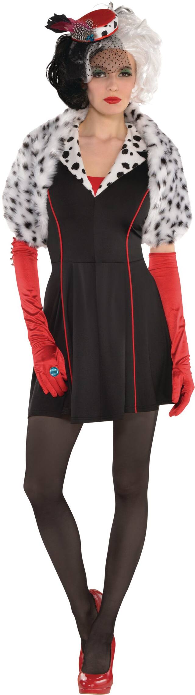 Disney 101 Dalmations Cruella De Vil Faux Fur Spotted Shrug, White/Black, One Size, Wearable Costume Accessory for Halloween Front_Flat